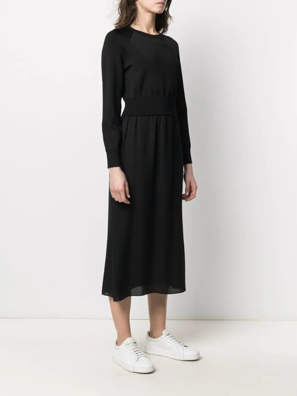 Theory Knit Raglan Silk Combo Midi Dress in Black Size M NWT